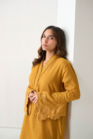 DC-2252 MUSTARD 2PCS  EMBROIDERED KURTA WITH TROUSER