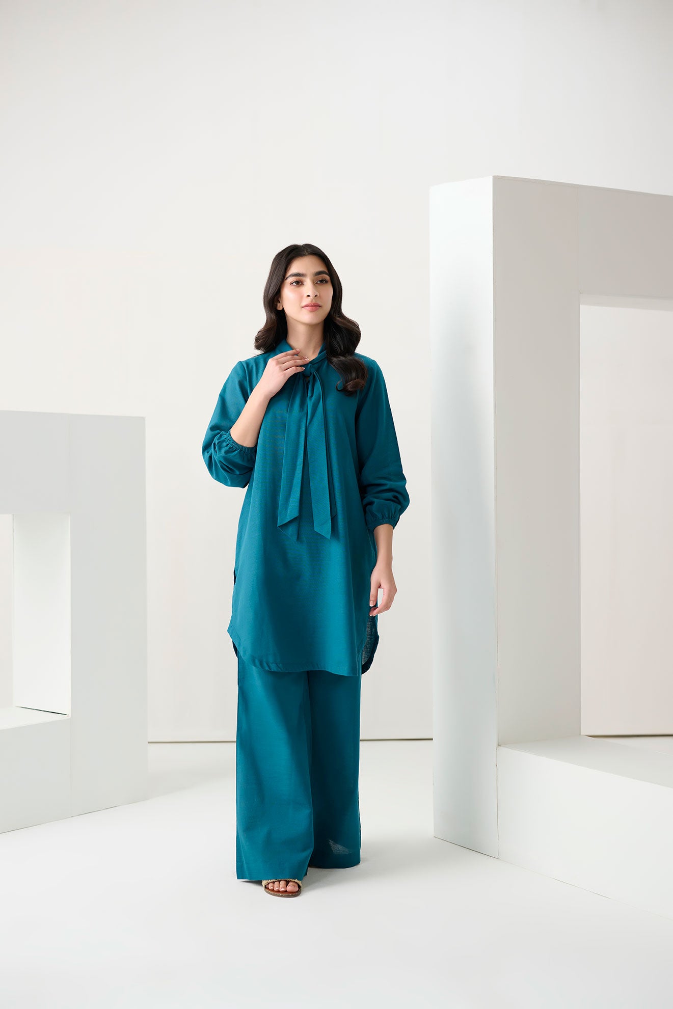 DC-2265 TURQUOISE BLUE 2PCS  EMBROIDERED KURTA WITH TROUSER