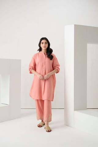 DC-2254 PEACH 2PCS  EMBROIDERED KURTA WITH TROUSER