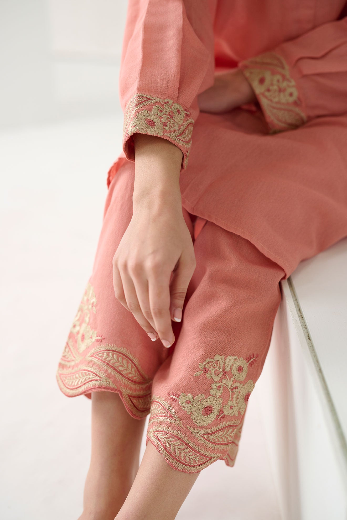 DC-2254 PEACH 2PCS  EMBROIDERED KURTA WITH TROUSER