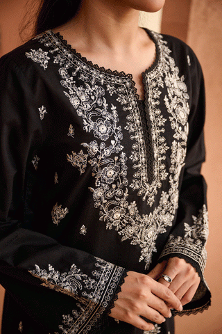 SS24DC-2452 BLACK 2PCS EMBROIDERED KURTA WITH TROUSER