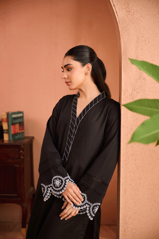 SS24DC-2458 BLACK 2PCS EMBROIDERED KURTA WITH TROUSER