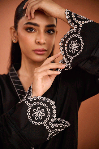 SS24DC-2458 BLACK 2PCS EMBROIDERED KURTA WITH TROUSER