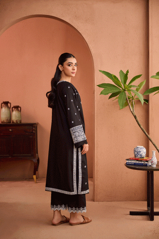 SS24DC-2451 BLACK 2PCS EMBROIDERED KURTA WITH TROUSER