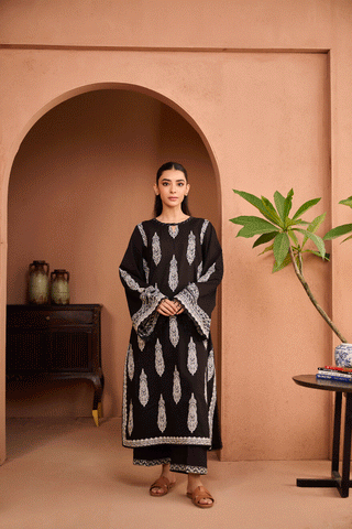 SS24DC-2461 BLACK 2PCS EMBROIDERED KURTA WITH TROUSER