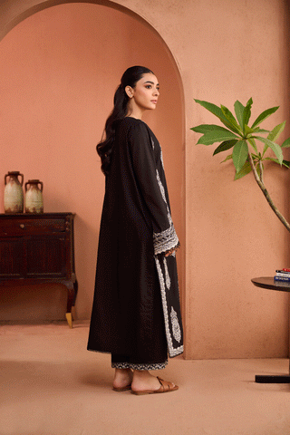 SS24DC-2461 BLACK 2PCS EMBROIDERED KURTA WITH TROUSER