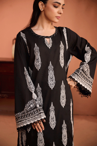 SS24DC-2461 BLACK 2PCS EMBROIDERED KURTA WITH TROUSER