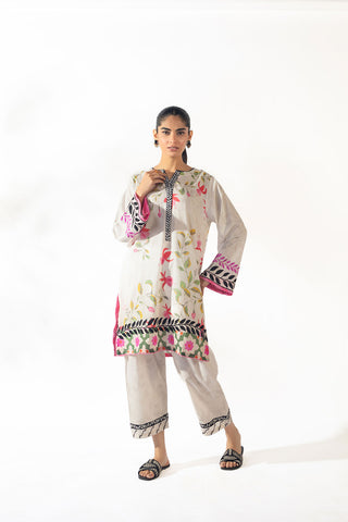 SS24DC-2329 WHITE LAWN 2PCS EMBROIDERED KURTA WITH TROUSER