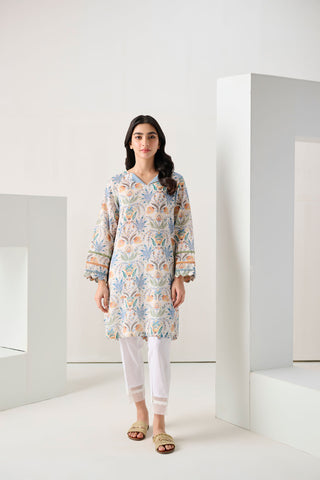 DC-0567 WHITE DIGITAL PRINTED KURTA