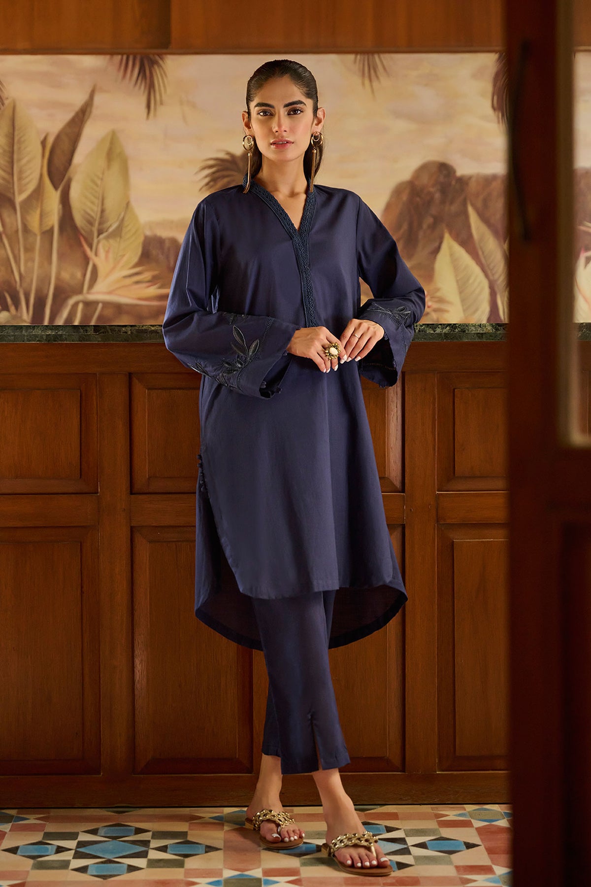DC-2172 NAVY BLUE 2PCS  EMBROIDERED KURTA WITH TROUSER