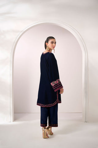 FW24DA-2614   NAVY BLUE  2PCS  EMBROIDERED KURTA WITH TROUSER