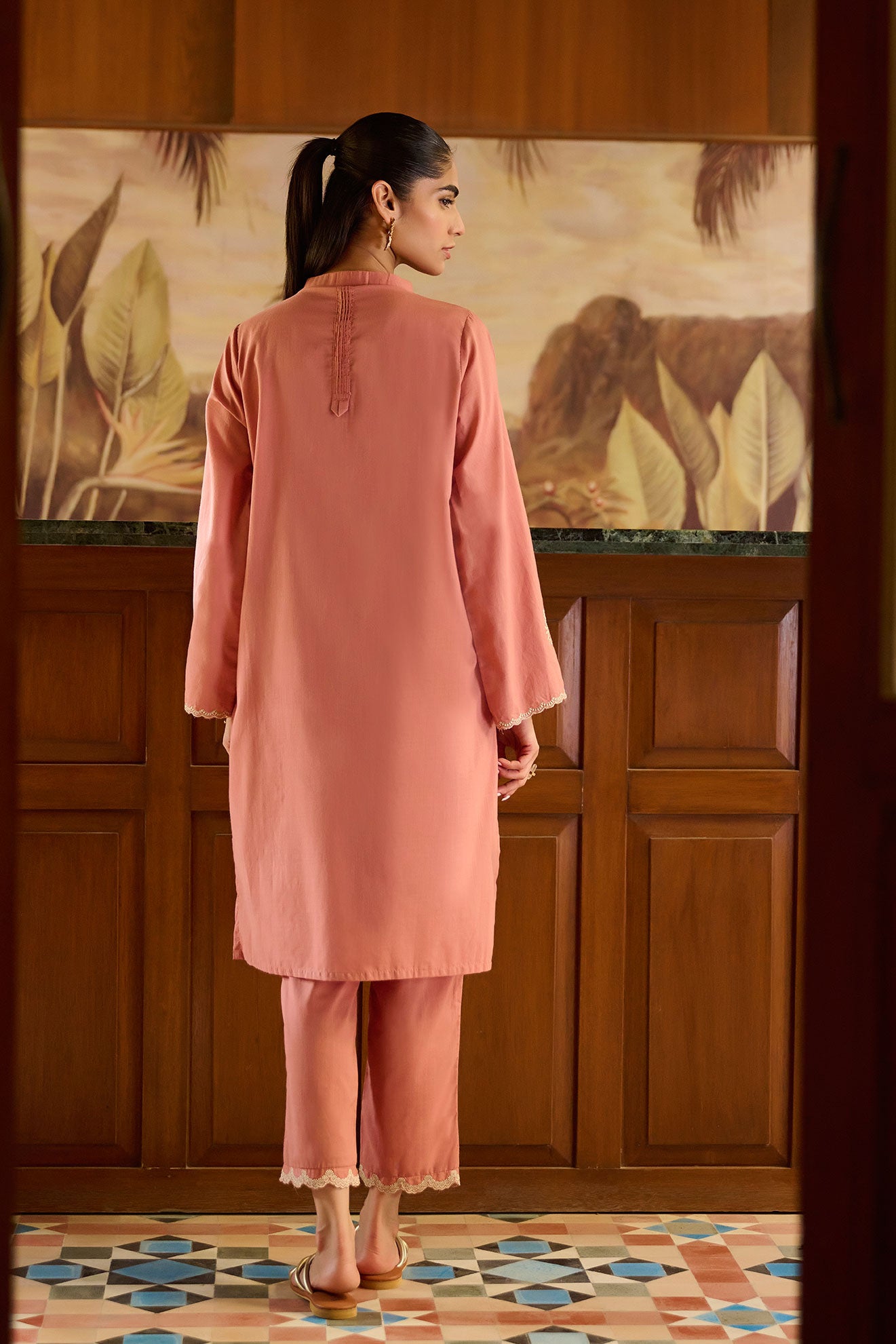 DC-2171 RUST 2PCS  EMBROIDERED KURTA WITH TROUSER