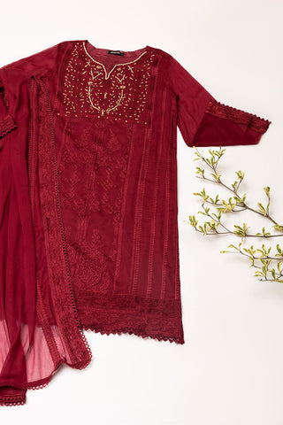 DA-2039 MAROON EMBROIDERED KURTA WITH DUPATTA