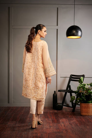 DA-1473 PEACH EMBROIDERED KURTA