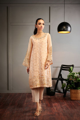 DA-1473 PEACH EMBROIDERED KURTA