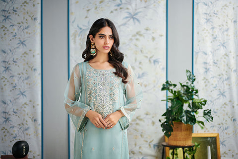 DA-1520 SKY-BLUE EMBROIDERED KURTA