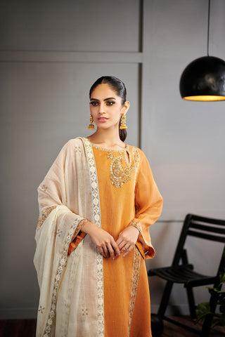 DA-2001 RUST EMBROIDERED KURTA WITH DUPATTA