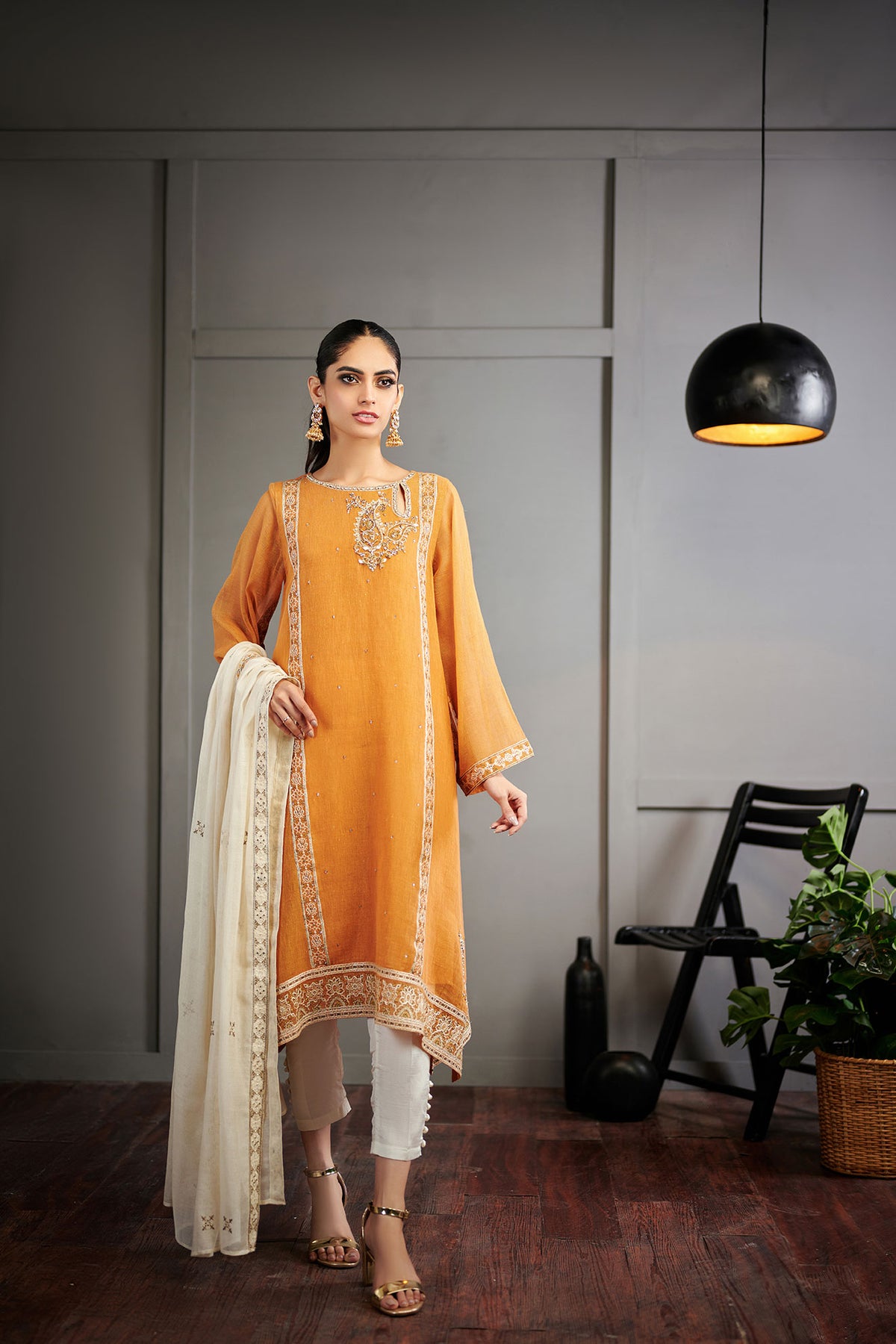 DA-2001 RUST EMBROIDERED KURTA WITH DUPATTA