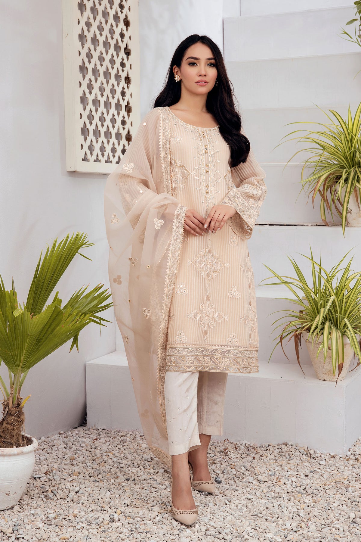 DA-2003 PEACH EMBROIDERED KURTA WITH DUPATTA