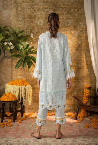 DC-2058 SKY BLUE 2PCS  EMBROIDERED KURTA WITH TROUSER