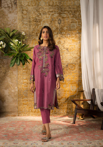 DC-2062 MOUVE 2PCS  EMBROIDERED KURTA WITH TROUSER
