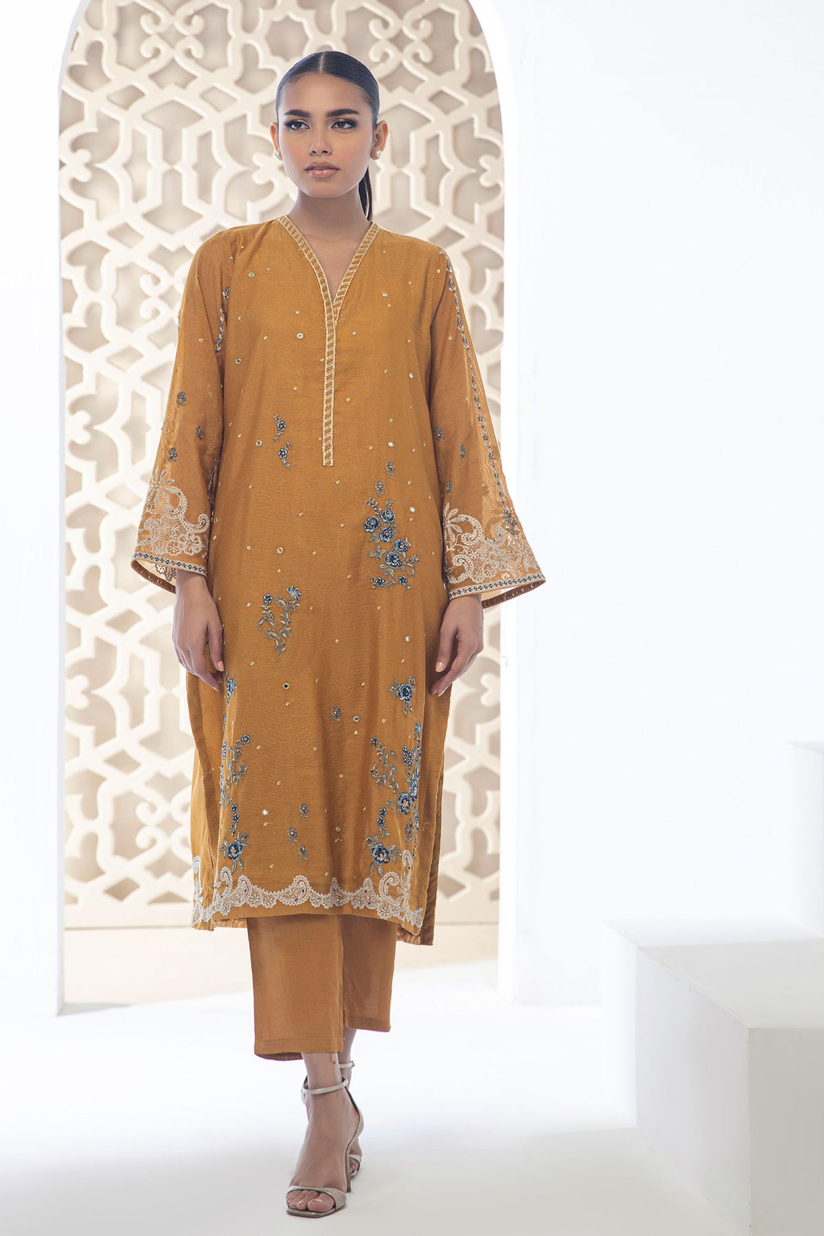 DA-2119 MUSTARD EMBROIDERED KURTA