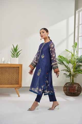 DC-0383 NAVY BLUE 2PCS  EMBROIDERED KURTA WITH TROUSER
