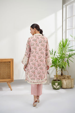 DC-0384 PINK 2PCS  EMBROIDERED KURTA WITH TROUSER