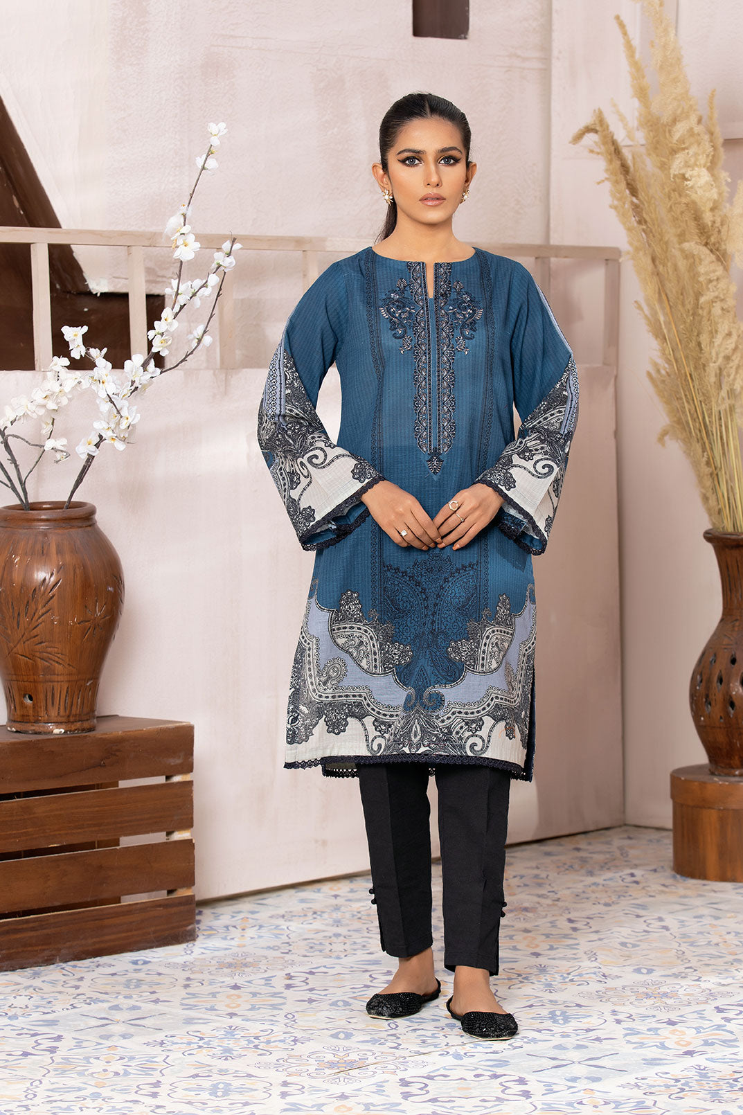 DC-0397 BLUE EMBROIDERED KURTA