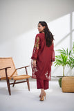 DC-0414 MAROON 2PCS  EMBROIDERED KURTA WITH TROUSER