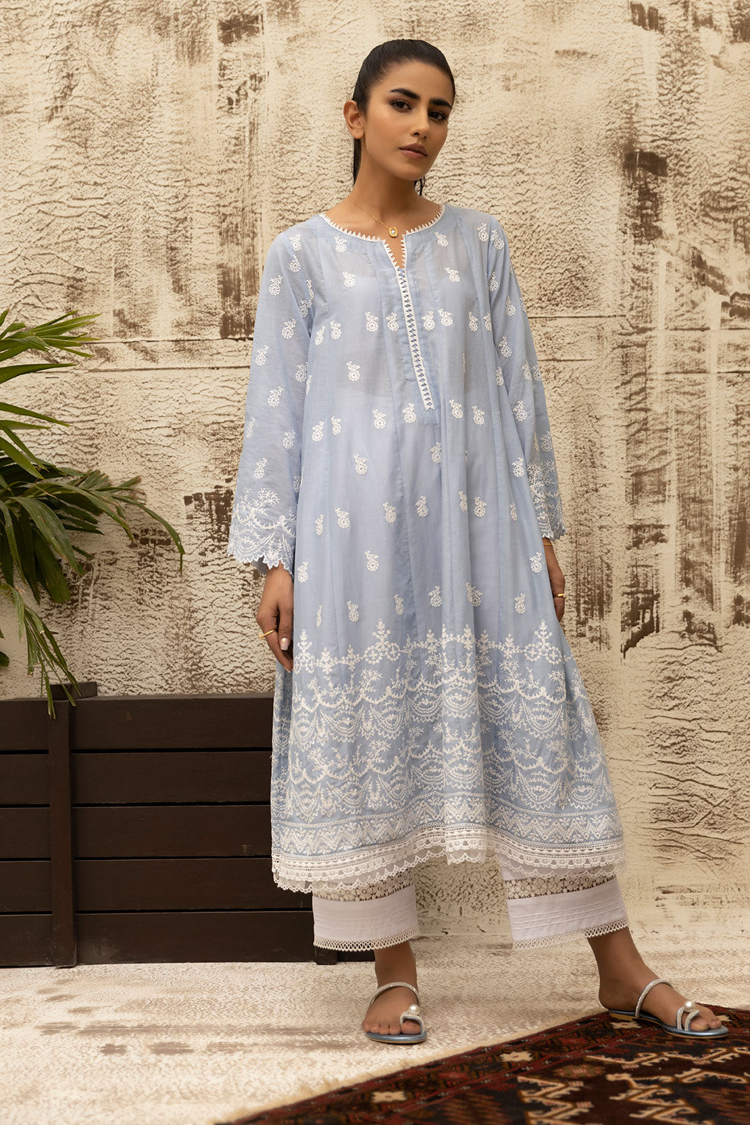 DC-0468 SKY BLUE DYED EMBROIDERED KURTA