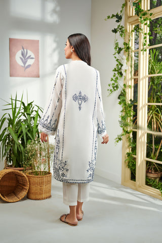 DC-2001 WHITE 2PCS  EMBROIDERED KURTA WITH TROUSER