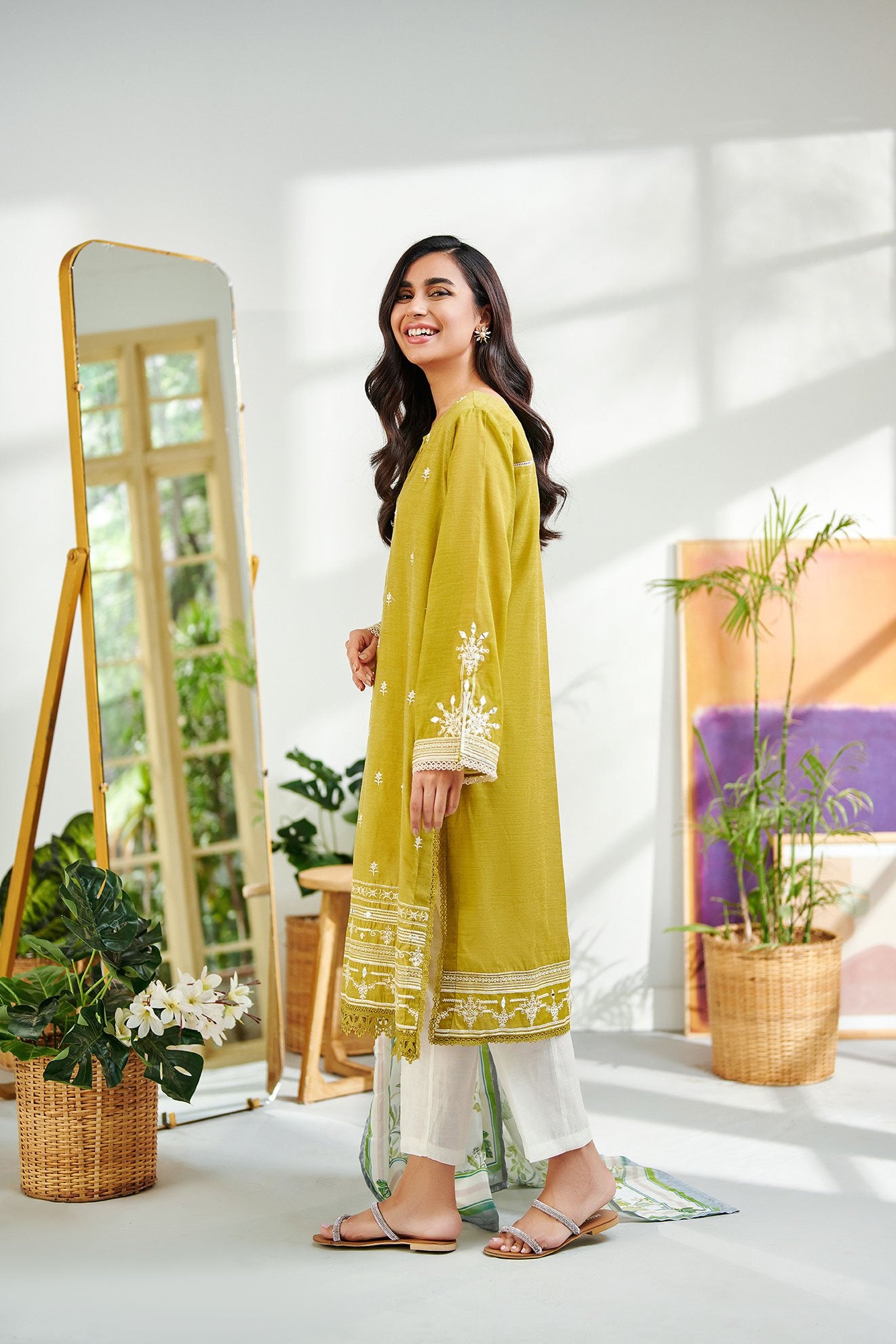 DC-2003 LIME-GREEN 2PCS EMBROIDERED KURTA WITH DUPATTA