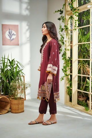 DC-2006 MAROON 2PCS  EMBROIDERED KURTA WITH TROUSER
