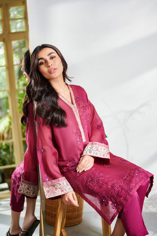 DC-2007 PLUM 2PCS  EMBROIDERED KURTA WITH TROUSER