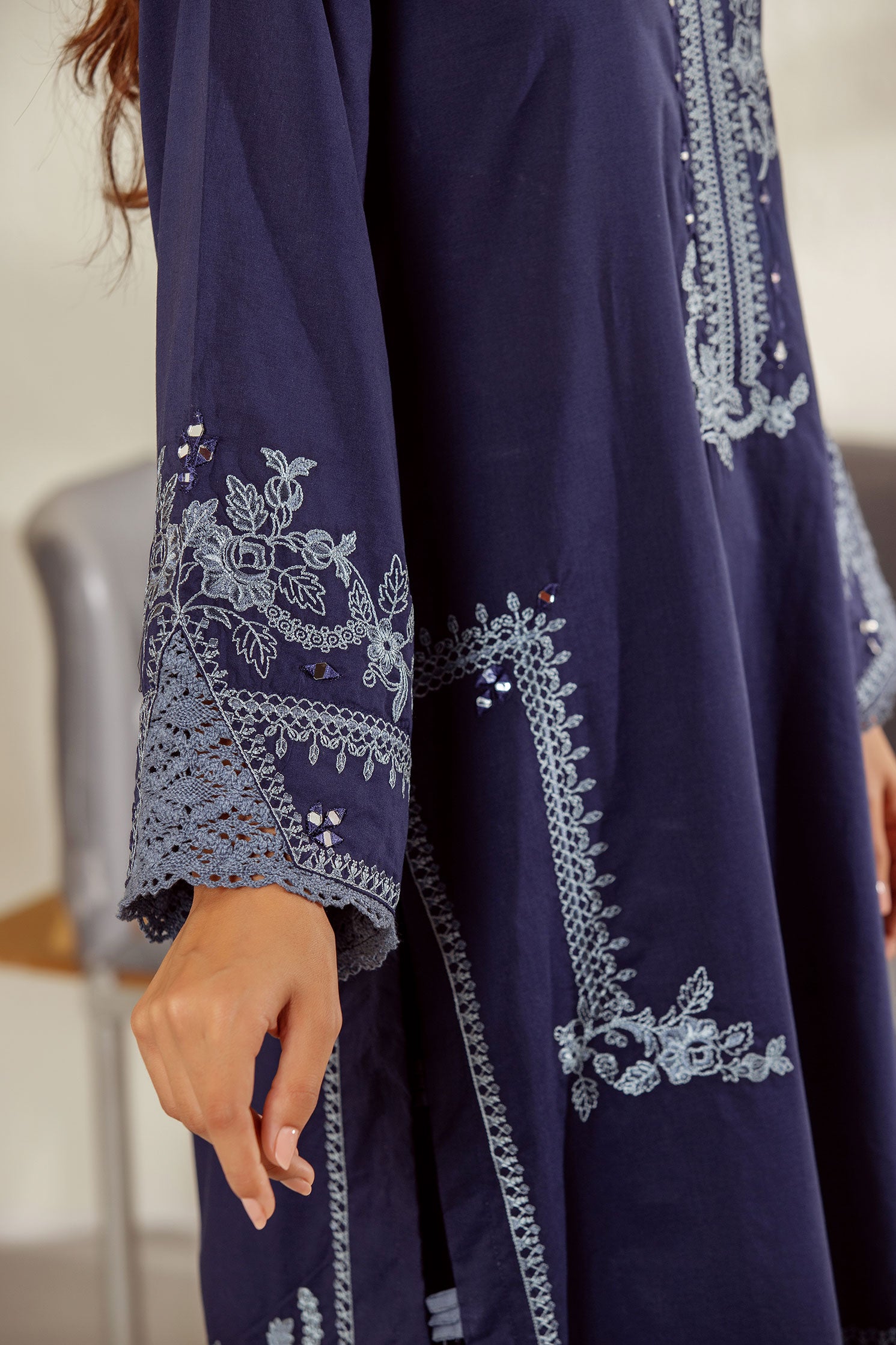 DC-2010 BLUE 2PCS EMBROIDERED KURTA WITH TROUSER