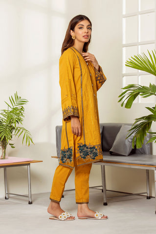DC-2015 YELLOW 2PCS EMBROIDERED KURTA WITH TROUSER