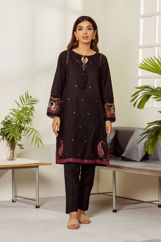 DC-2019 BLACK 2PCS EMBROIDERED KURTA WITH TROUSER