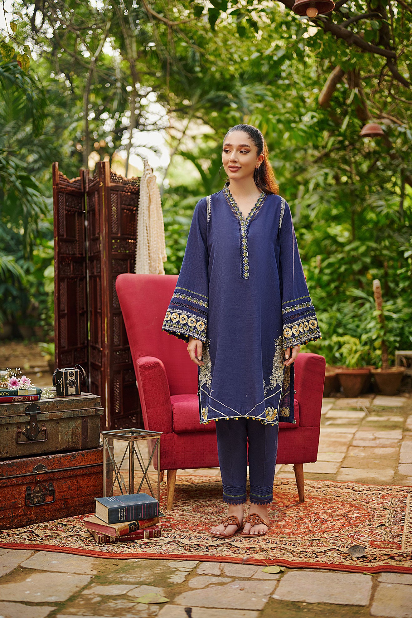 DC-2022 BLUE 2PCS EMBROIDERED KURTA WITH TROUSER