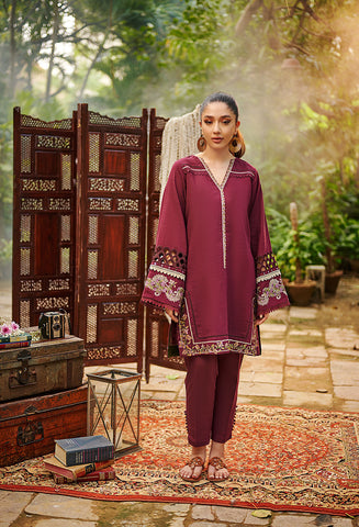 DC-2024 BURGUNDY 2PCS EMBROIDERED KURTA WITH TROUSER