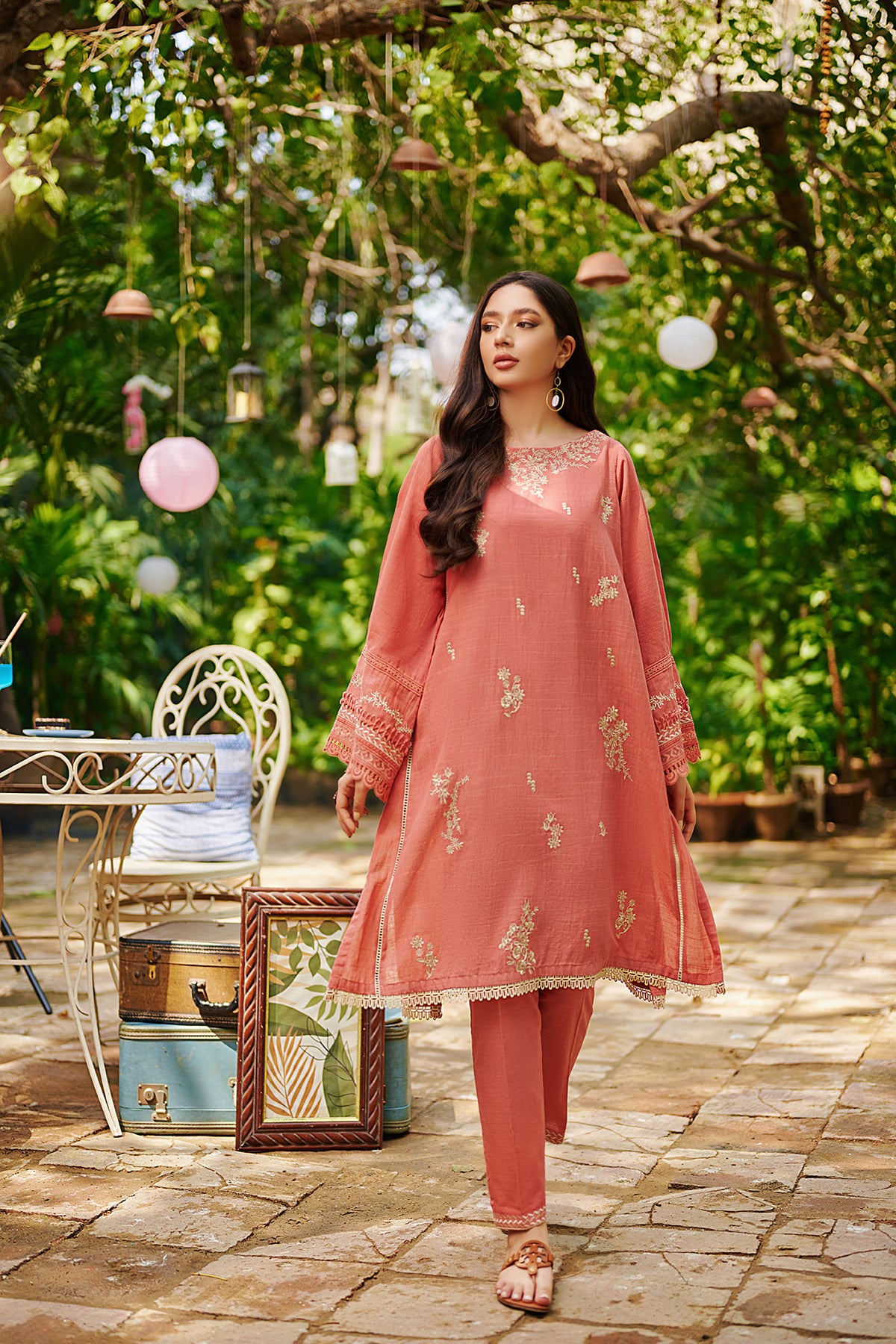 DC-2025 CANDY PINK 2PCS EMBROIDERED KURTA WITH TROUSER