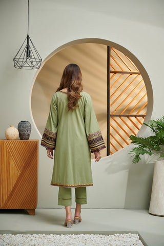 DC-2033 GREEN 2PCS  EMBROIDERED KURTA WITH TROUSER