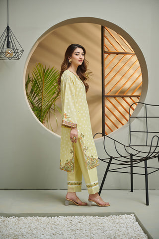 DC-2036 YELLOW 2PCS  EMBROIDERED KURTA WITH TROUSER