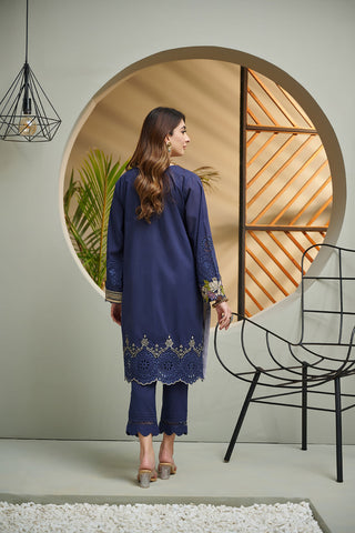 DC-2039 NAVY BLUE 2PCS  EMBROIDERED KURTA WITH TROUSER