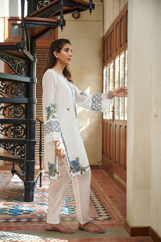 DC-2044 WHITE 2PCS  EMBROIDERED KURTA WITH TROUSER