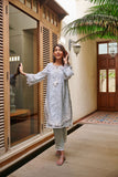 DC-2045 WATER BLUE 2PCS  EMBROIDERED KURTA WITH TROUSER