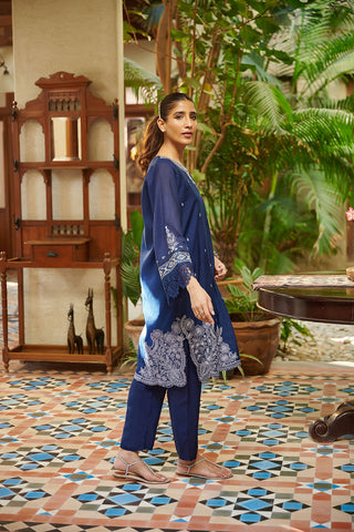 DC-2048 NAVY BLUE 2PCS  EMBROIDERED KURTA WITH TROUSER