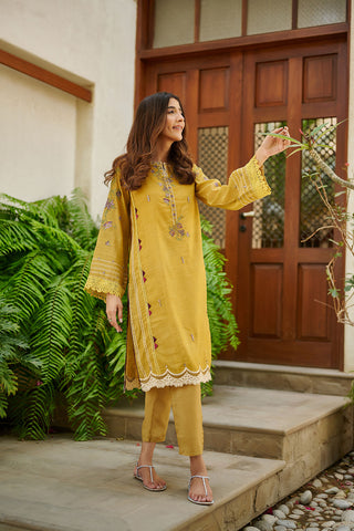 DC-2052 GREEN 2PCS  EMBROIDERED KURTA WITH TROUSER