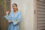 DC-2055 TEAL BLUE 2PCS  EMBROIDERED KURTA WITH TROUSER