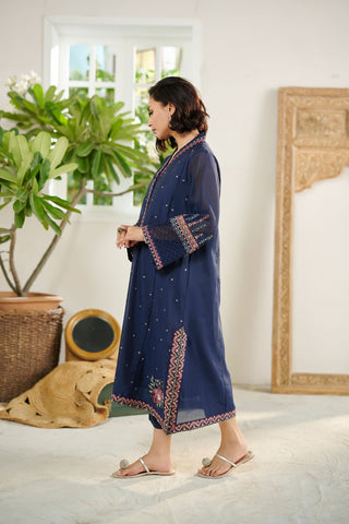 DC-2083 NAVY BLUE 2PCS  EMBROIDERED KURTA WITH TROUSER